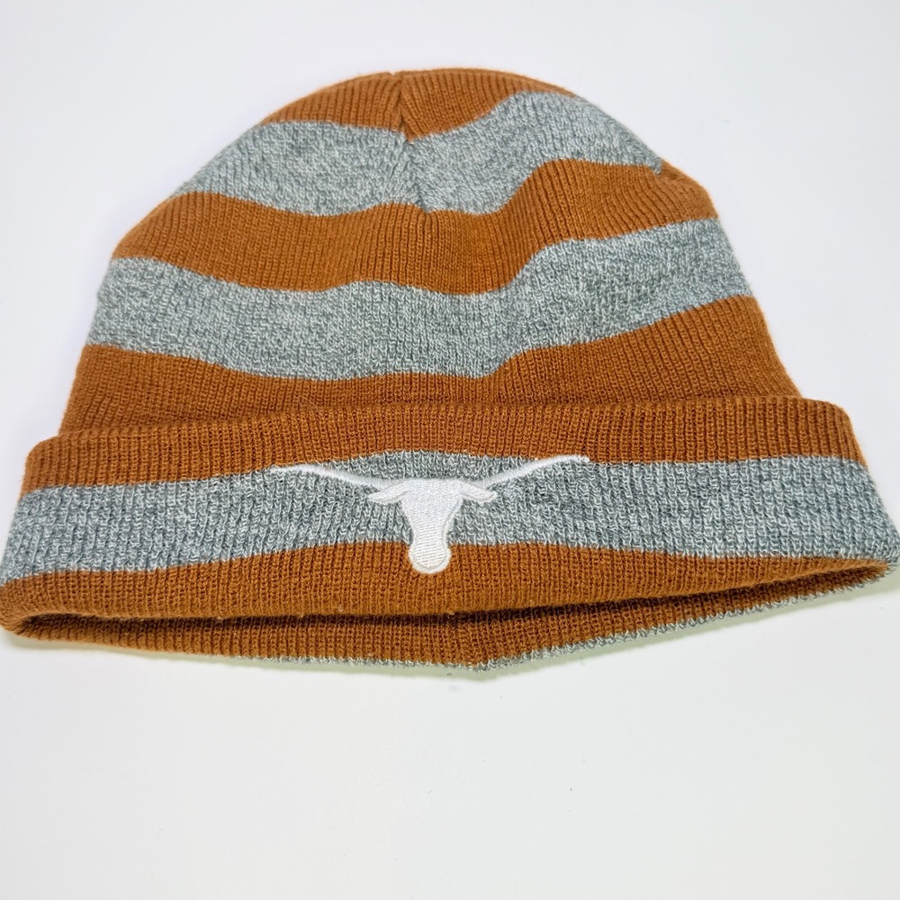 Texas Longhorns Fan Favorite Beanie Hat Mens Burnt Orange Gray Striped Knit OSFA